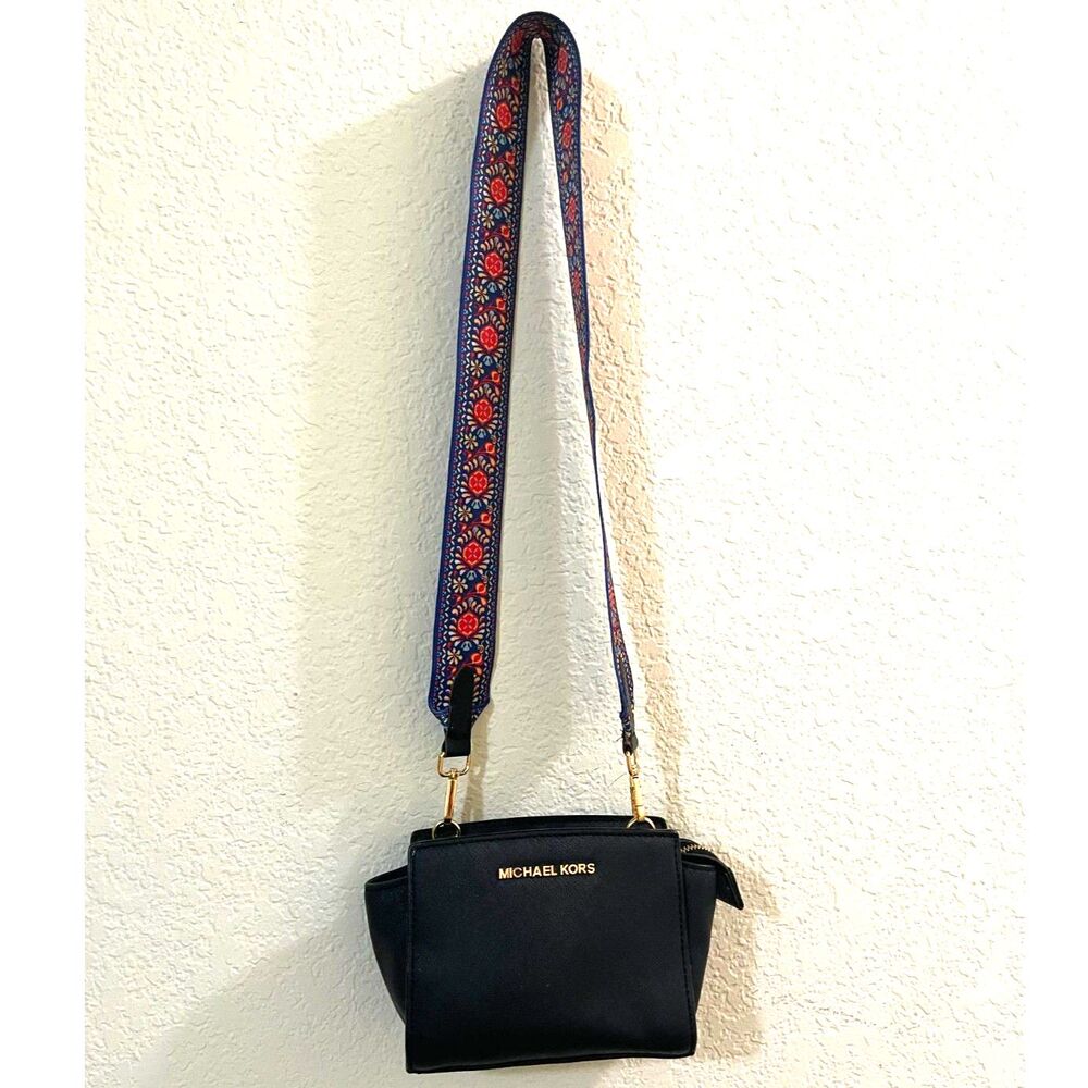 Michael Kors Mini Selma Shoulder / Crossbody Black Bag w/ Guitar Style Strap